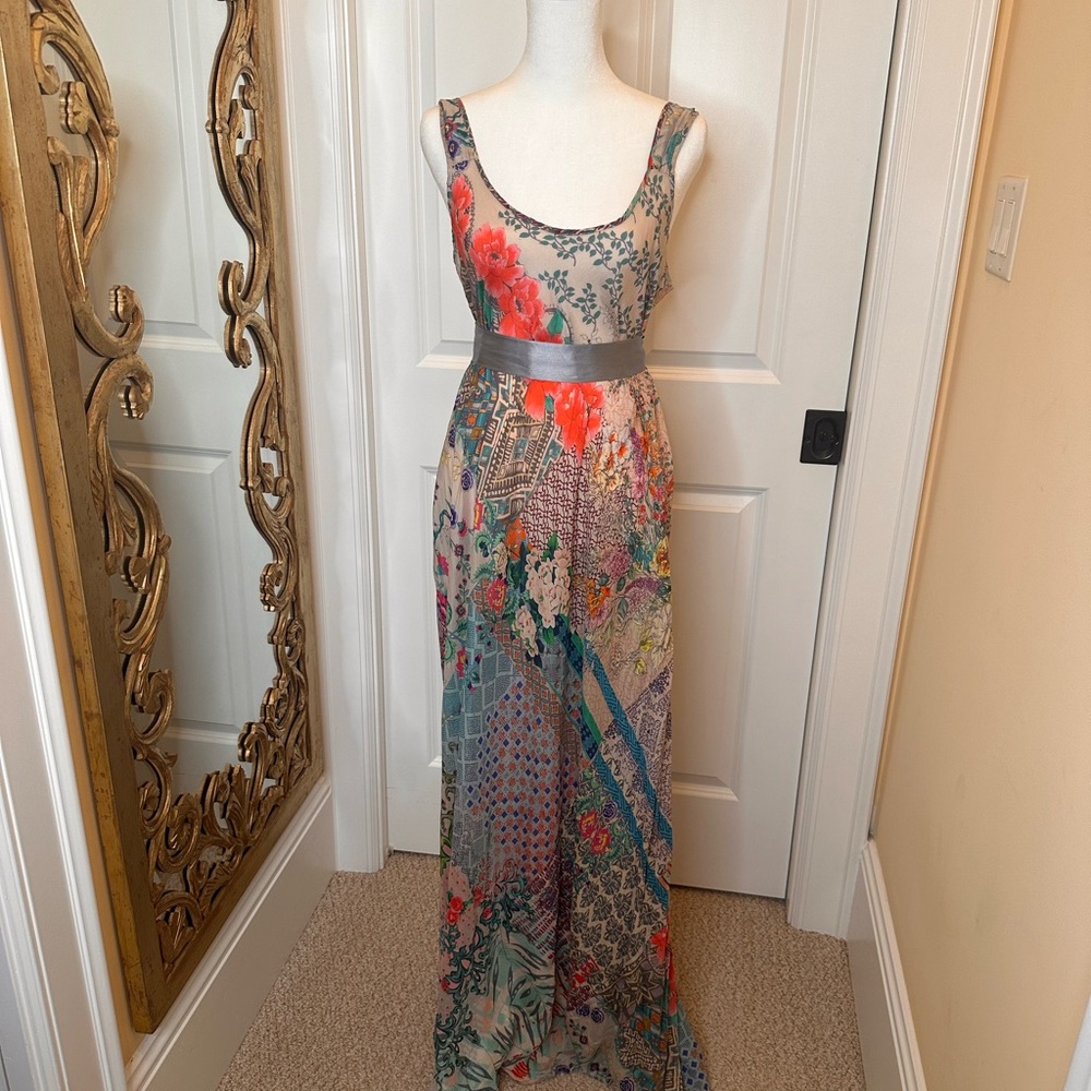 Tropical Patchwork Real Silk Maxi Dress